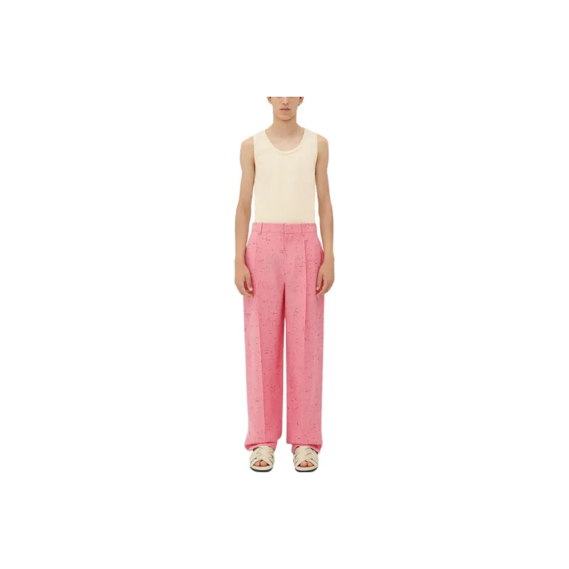 Bottega Veneta Textured Criss Cross Viscose Silk Trousers Casual Pants Men's Pink-0
