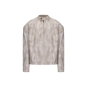 VANN VALRENCÉ Leather Jacket Unisex Light Gray