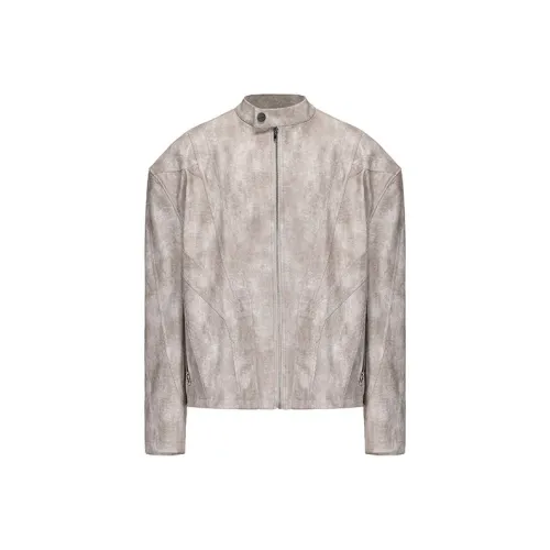 VANN VALRENCÉ Leather Jacket Unisex Light Gray