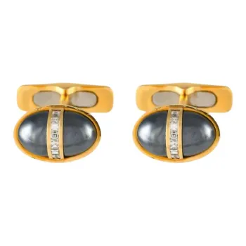 BVLGARI 18kt Yellow Gold Diamond And Hematite Cufflinks