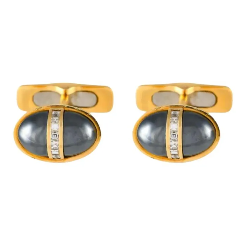 BVLGARI 18kt Yellow Gold Diamond And Hematite Cufflinks-0