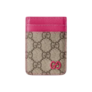 GUCCI GG Supreme Canvas Card Holder Men's Beige & Dark Brown
