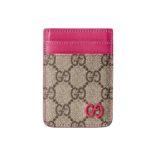 GUCCI GG Supreme Canvas Card Holder Men's Beige & Dark Brown