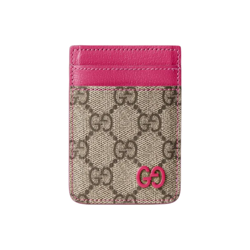 GUCCI GG Supreme Canvas Card Holder Men's Beige & Dark Brown-0