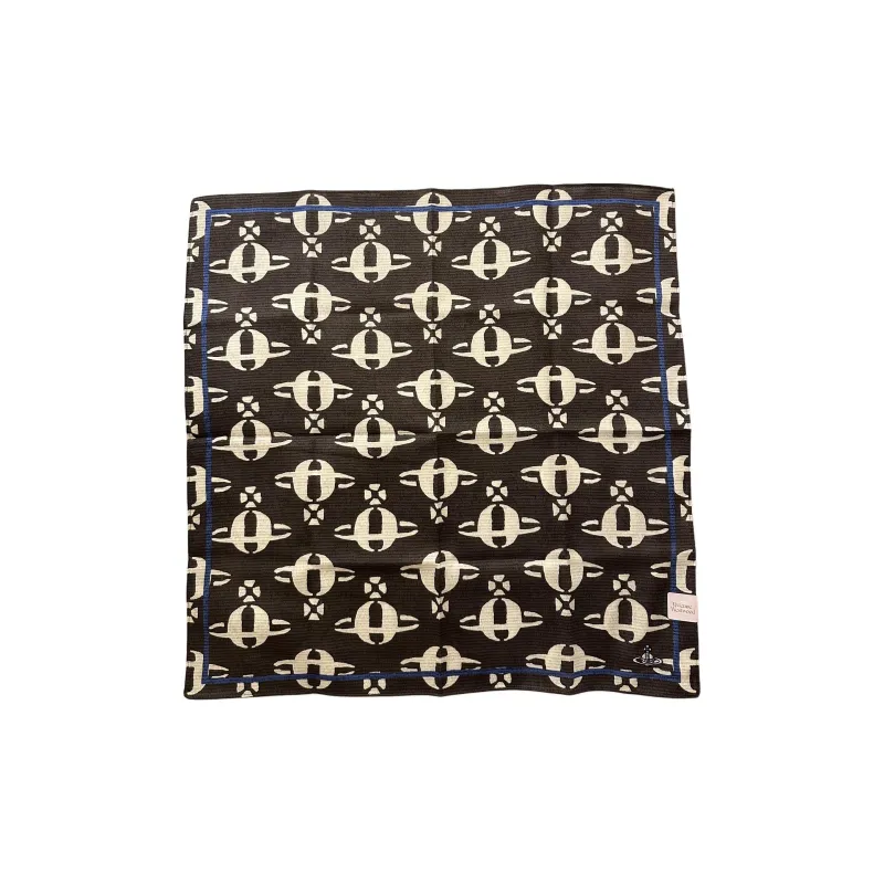 Vivienne Westwood Cotton Silk Scarves Unisex Classic Black White Saturn-0