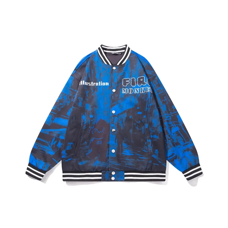 FireMonkey Baseball Jacket Unisex Black Blue-0