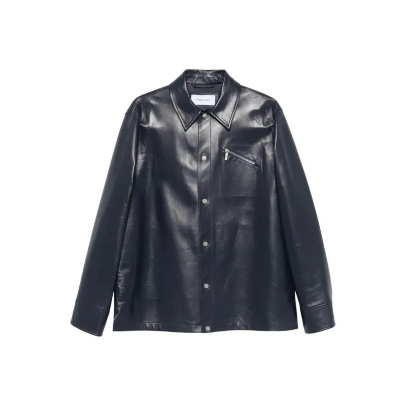 FERRAGAMO SS24 Leather Jacket Men's Midnight Blue-0