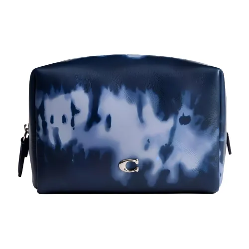 COACH Cosmetic Leather Makeup Bag Small Size Women's Midnight Navy
