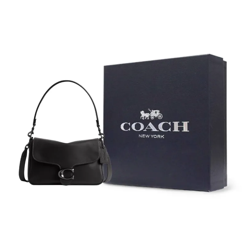 COACH Soft Tabby Smooth Leather Shoulder Bag Medium Size Women's Black-9