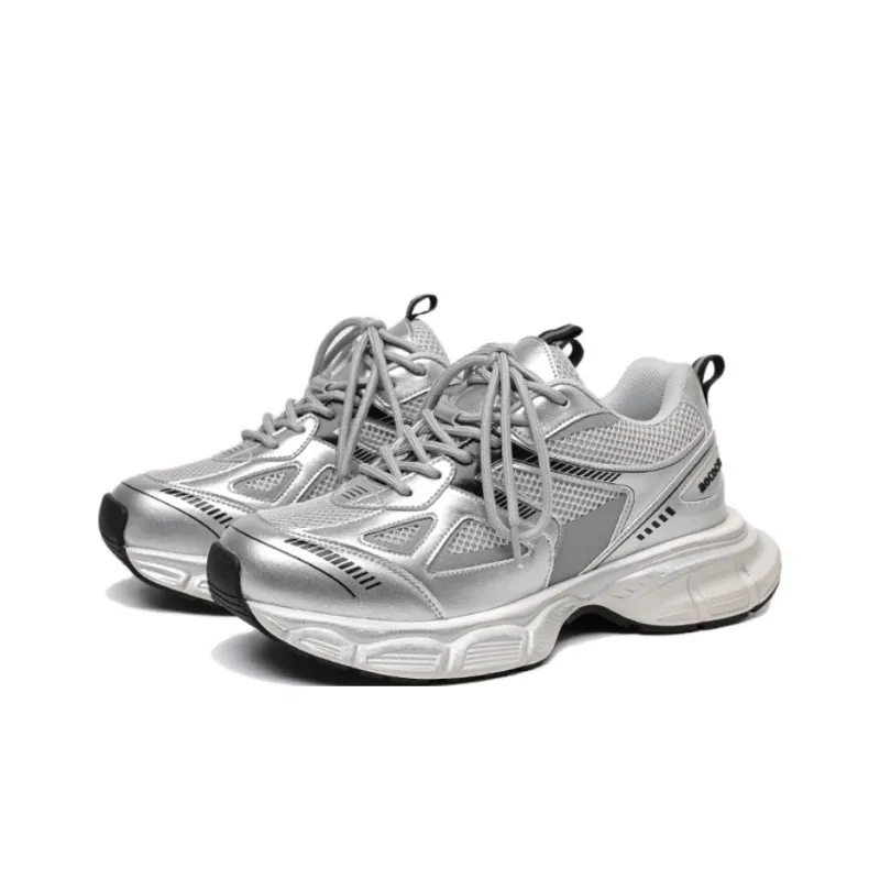 WEISHIBANGWEI Breathable Height Increase Low Top Chunky Sneakers Men's Silver-1