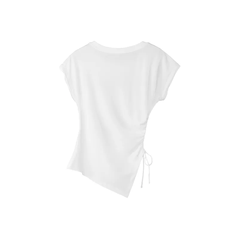 Fstudio Summer Solid Color Slimming Irregular Design Short Sleeved T Shirts Women's-6