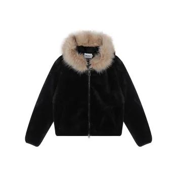WLNEXT Fur Collar Coat Trendy Brand Premium Effortless Style Puffer Jacket Unisex Black