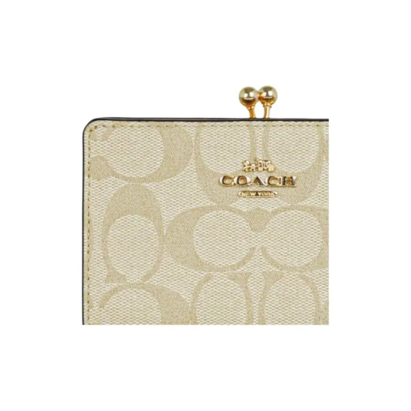 COACH Coated Canvas With Smooth Leather Wallet Mini Women's Khaki-2
