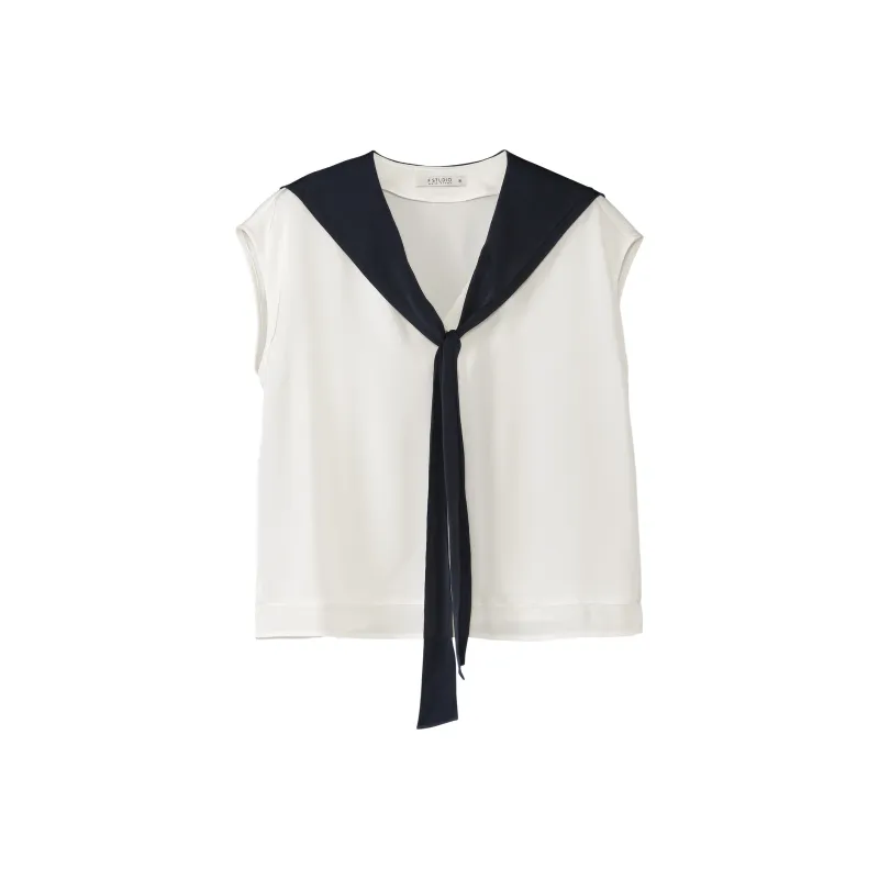 Fstudio Summer V Neck Color Block Versatile Shawl Short Sleeved Shirt Women's-4