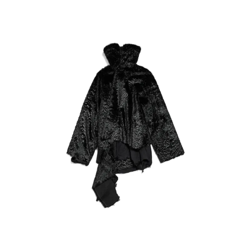 Balenciaga Asymmetrical Faux Fur Jacket-0