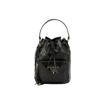 PRADA Duet Lambskin Bucket Bag, One Shoulder Handbag Women's Black