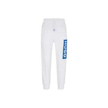 HUGO BOSS Cotton Terry Tracksuit Bottoms With Logo Print Casual Pants Unisex White