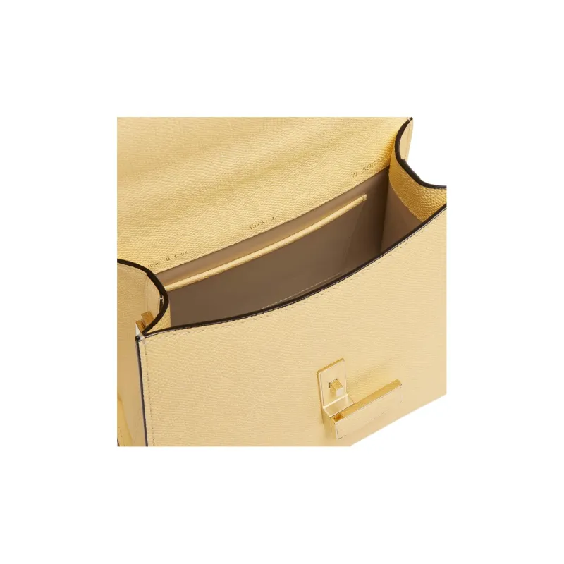 Valextra Iside Millepunte Calfskin One Shoulder Handbag Mini Women's Cream Yellow-4