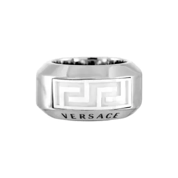 VERSACE Pre owned 18K White Gold And Ceramic Greca detail Ring