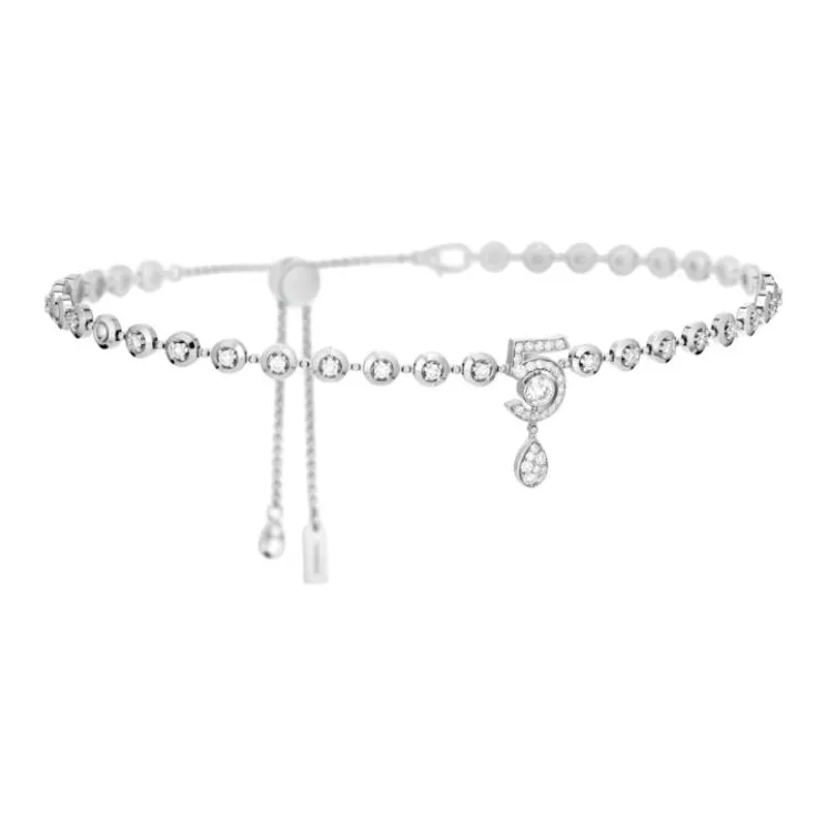 CHANEL 18K White Gold With Diamond Necklaces Unisex Silver-1