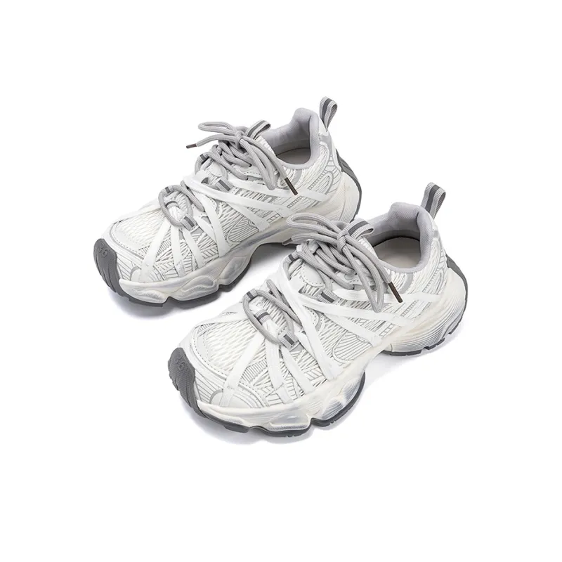EXULL Q Breathable Lightweight Height Increasing Low Top Chunky Sneakers Women's Ecru-4