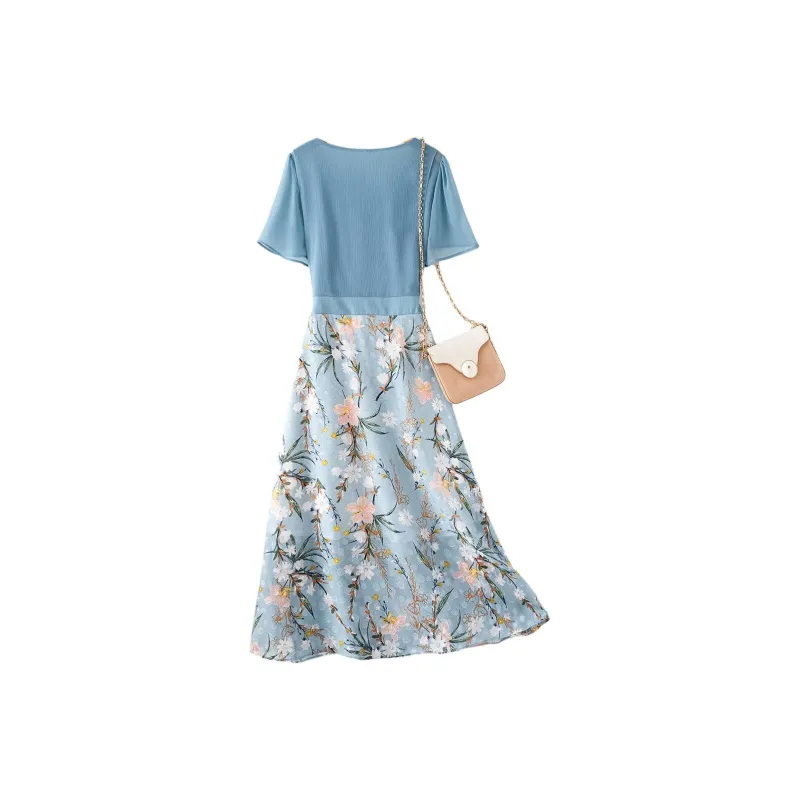 IHIMI Short Sleeved Dress Women's Blue-1