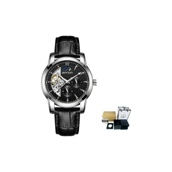 Sanda Automatic Mechanical Movement Leather Strap Watch Men's Watches Black Dial