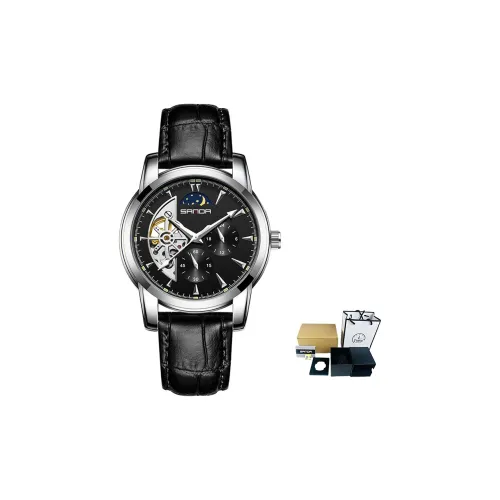 Sanda Automatic Mechanical Movement Leather Strap Watch Men's Watches Black Dial