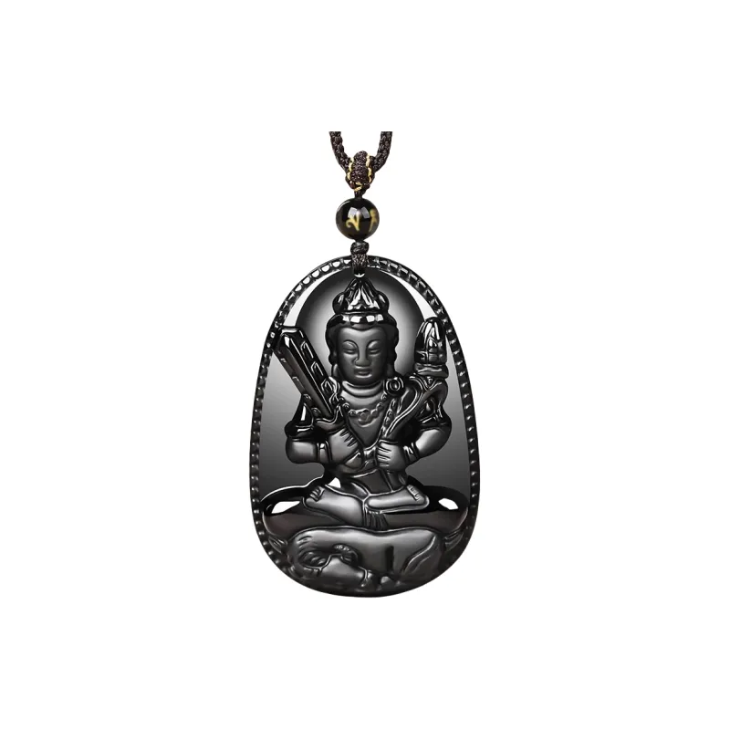 Stone On The Line Natural Obsidian Pendants Unisex-3
