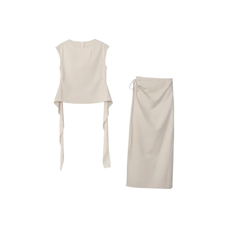 Fstudio Korean Style Petite Soft Lazy Cinched Waist Fashion Skirt Set Women's Apricot-1