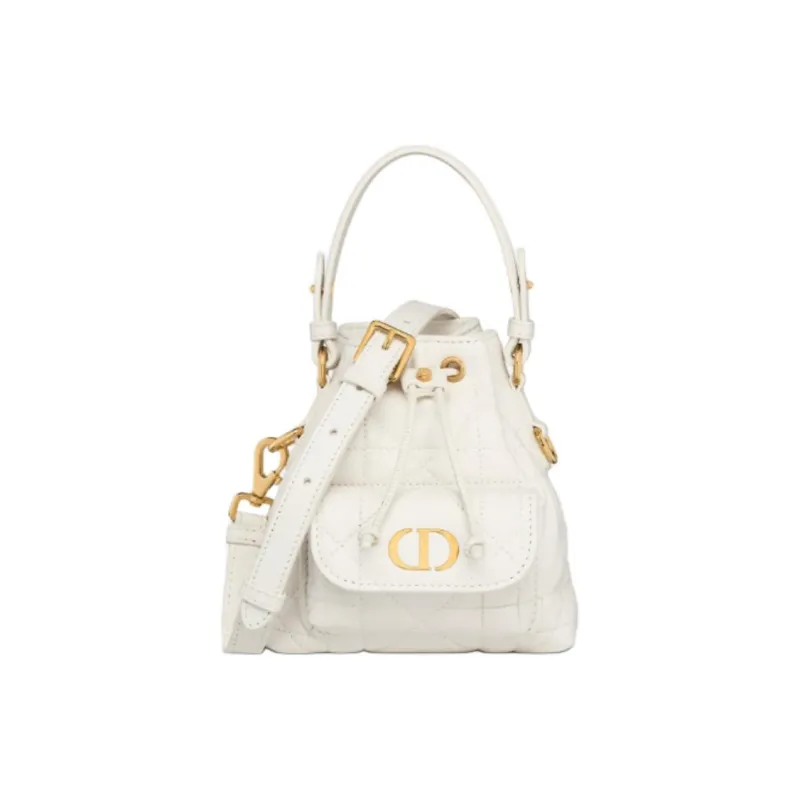 DIOR Caro Sheepskin Bucket Bag, Shoulder Bag, Crossbody Bag, Handbag Mini Women's Milk White-0
