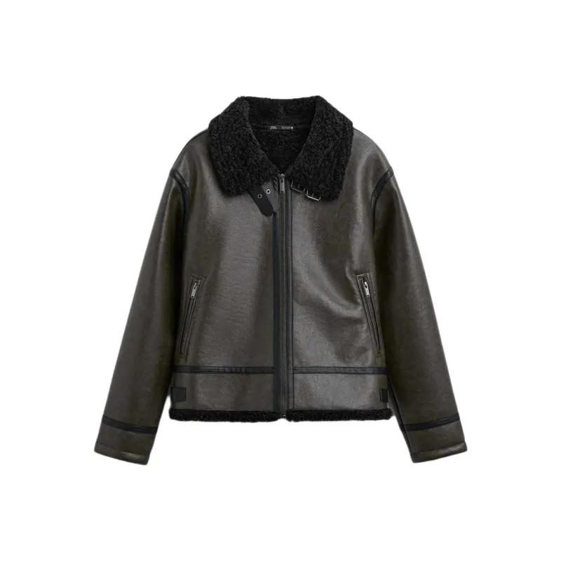 ZARA Leather Jacket Men's Green-0