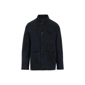 YVES SALOMON Leather Jacket Men's Blue