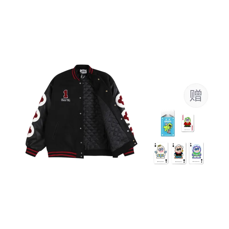 CHOSEN1 CH Small Flower Baseball Jacket Unisex Red Wine Color Scheme-0