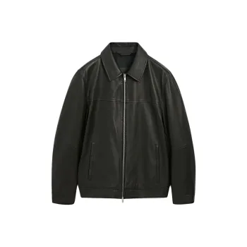 Massimo Dutti Leather Jacket Men's Dark Green