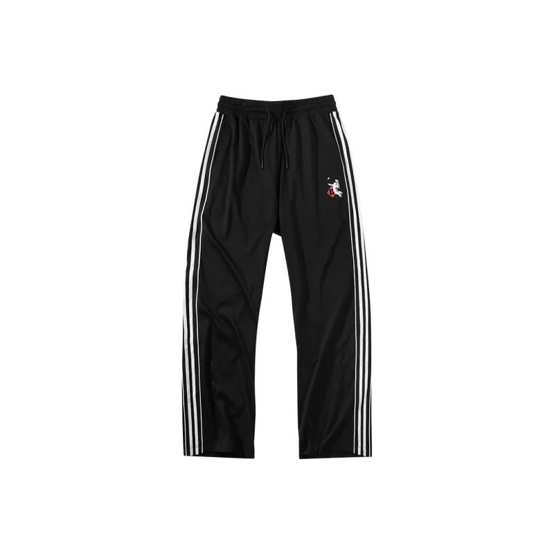 KUMPOO Knitted Fabric Retro Sports Pants Unisex Black-0