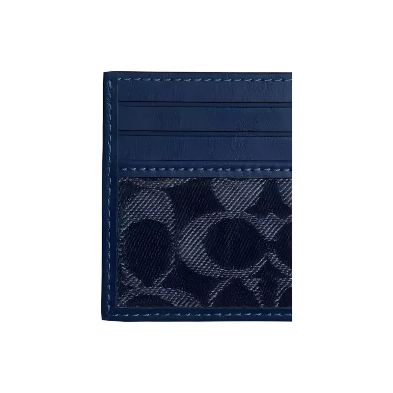COACH Denim With Calfskin Card Holder Mini Men's Dark Blue-2