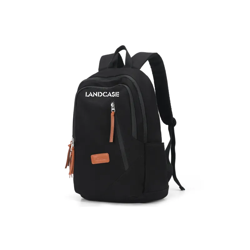 LANDCASE Fabric Backpack Laptop Backpack Regular Unisex Obsidian Black/Pearl White/Caramel Brown-0