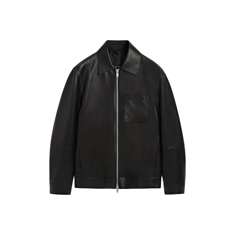 Massimo Dutti Leather Jacket Men's Black-0