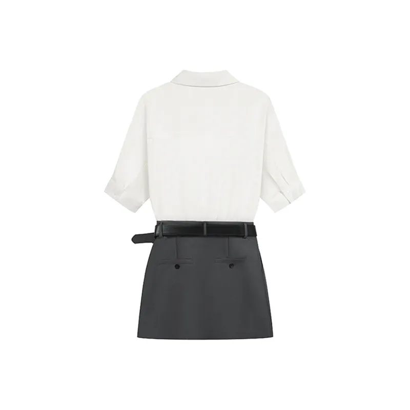 JOSR Short Sleeved Dress Women's White Top/Gray Skirt-1