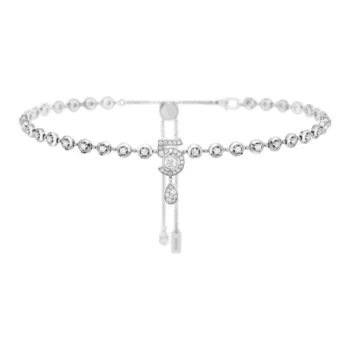 CHANEL 18K White Gold With Diamond Necklaces Unisex Silver