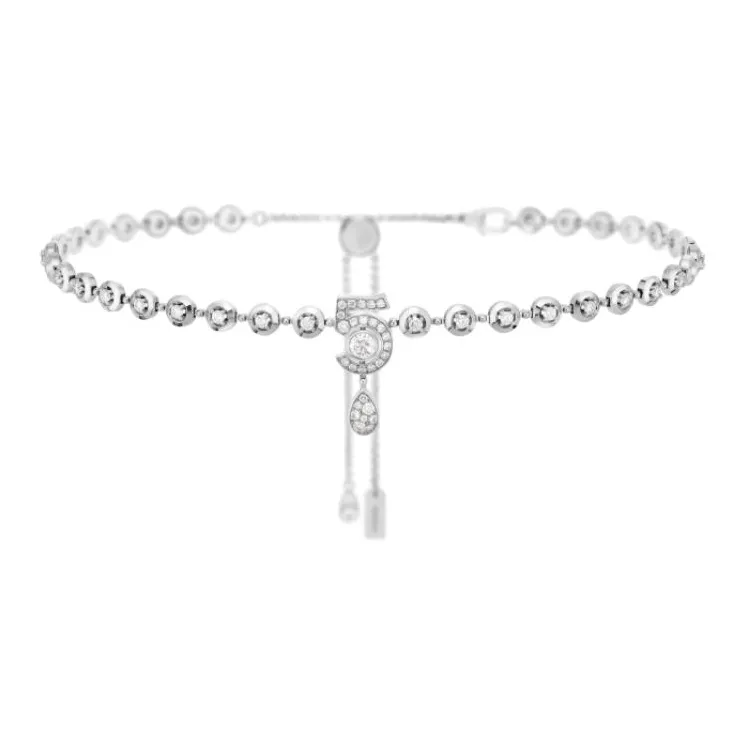 CHANEL 18K White Gold With Diamond Necklaces Unisex Silver-0