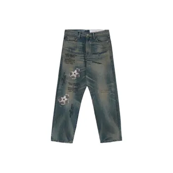 Yohji Yamamoto X Neighborhood Logo Patch Distressed Jeans