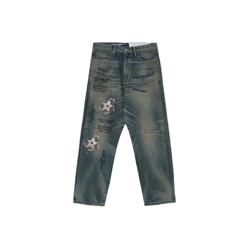 Yohji Yamamoto Graphic Printed Distressed Jeans-0