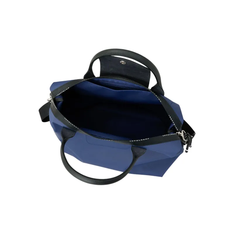 LONGCHAMP Le Pliage Energy Cow Leather Trim Shoulder Bag, Crossbody Bag, Handbag Medium Size Women's Blue-9