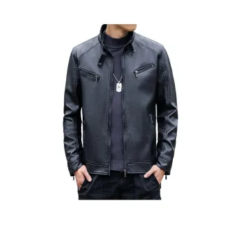 PIERRE CARDIN Stand Collar Leather Jacket Unisex