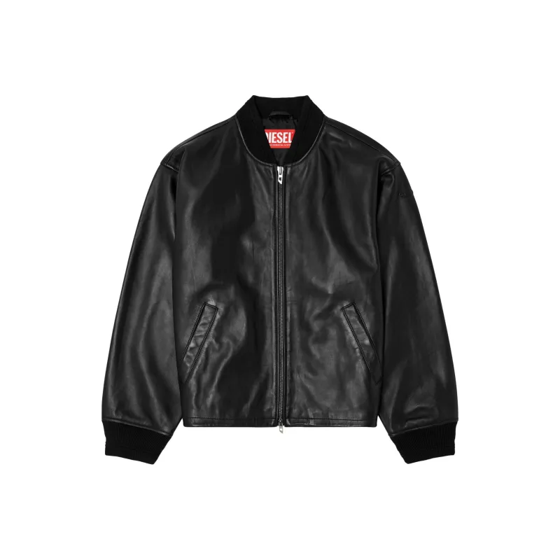 DIESEL Zip Up Leather Bomber Jacket-0
