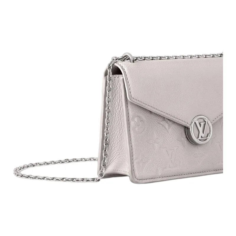 LOUIS VUITTON Embossed Grained Cow Leather Wallet Women's Mist Gray-4