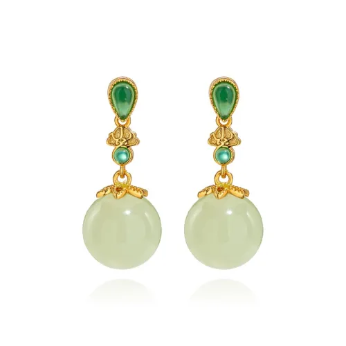 Yarondi Earrings Pale Greenish White Jade Women's