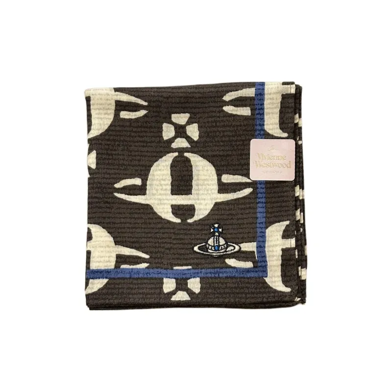 Vivienne Westwood Cotton Silk Scarves Unisex Classic Black White Saturn-1